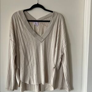 Free People Cream V-Neck Sweater